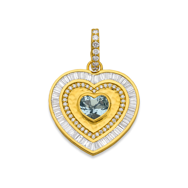 Fancy Cut Diamond Heart Pendant with Aquamarine