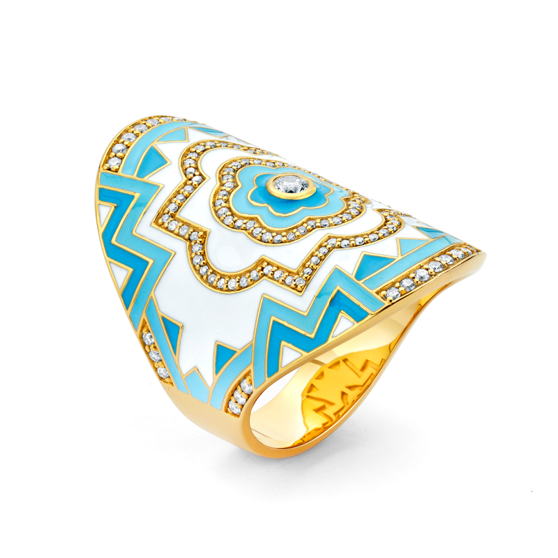 Wrap Ring with Sky Blue and White Enamel