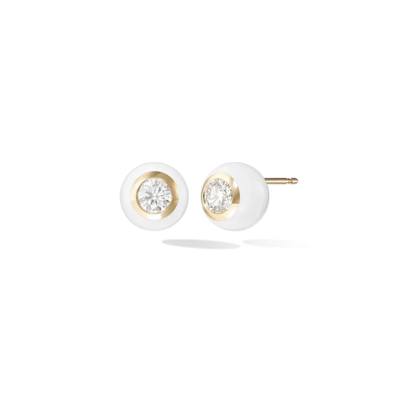 Audrey Stud, White Enamel with Diamonds