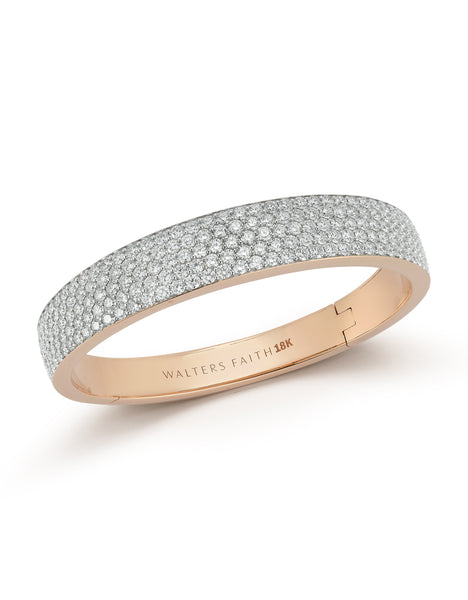 All Pave Diamond Bombe Hinged Bangle Bracelet