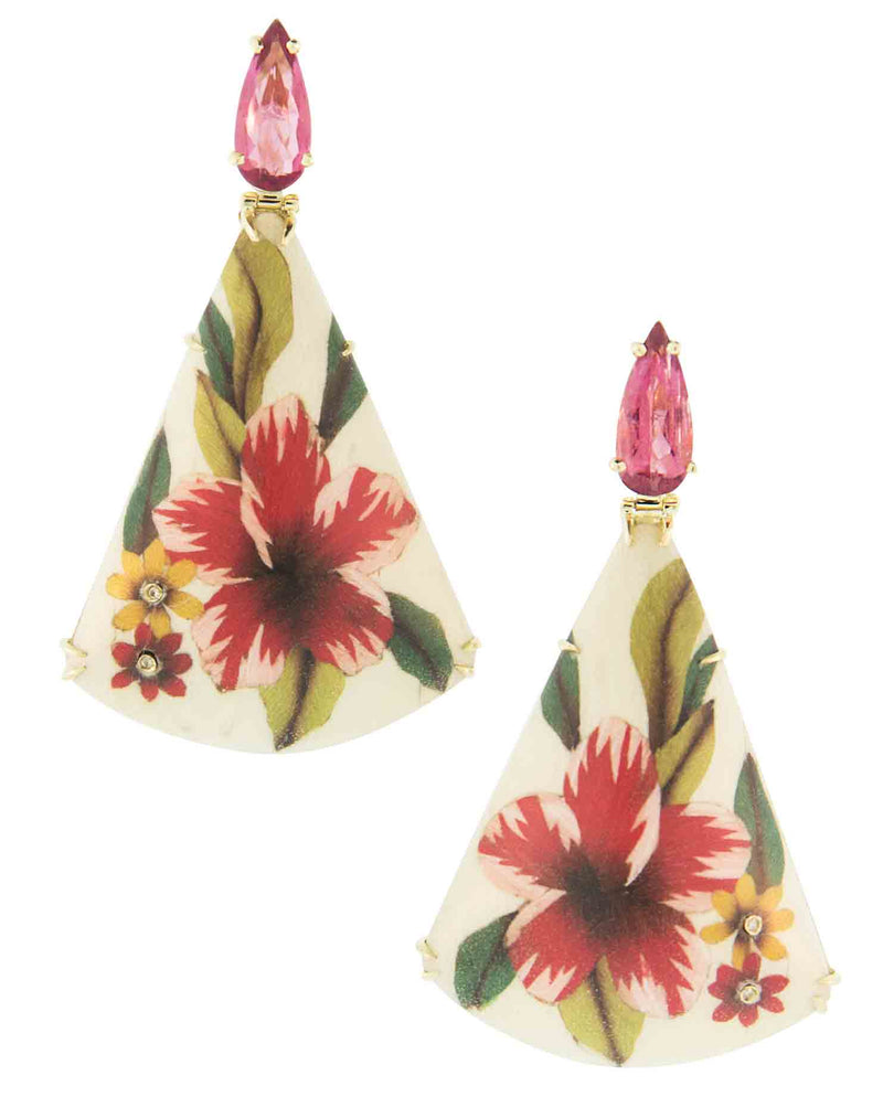 Pink and White Triangular Drop Earrings