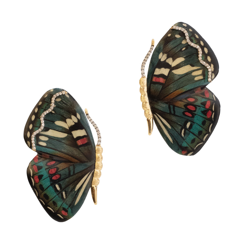 Small Butterfly Marquetry Earrings, Red + Black