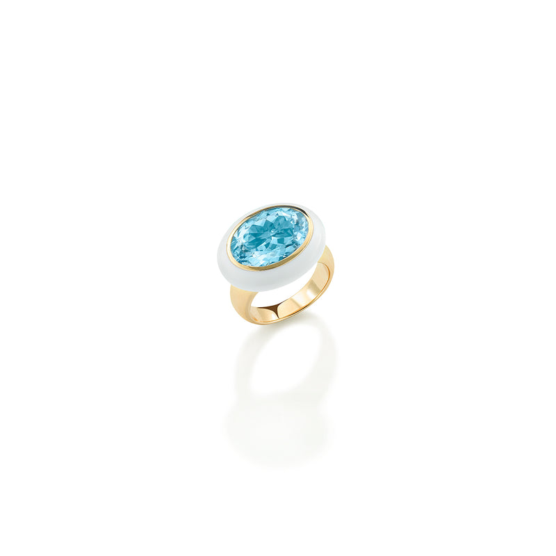 Arena Ring with Blue Topaz and White Enamel