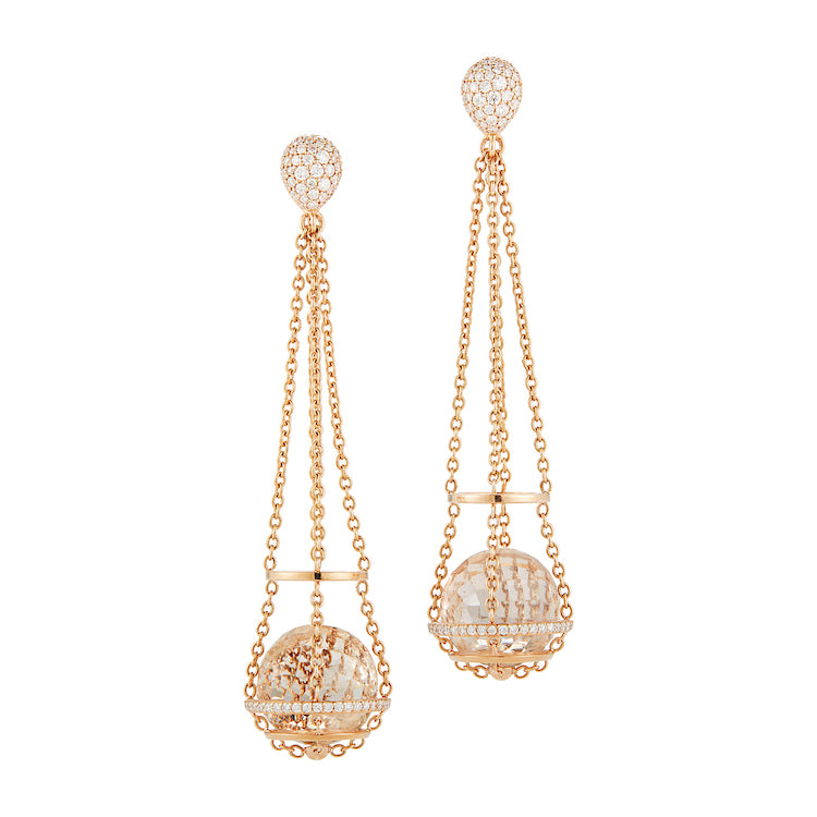 Cage Chain Basket Earrings, Rock Crystal