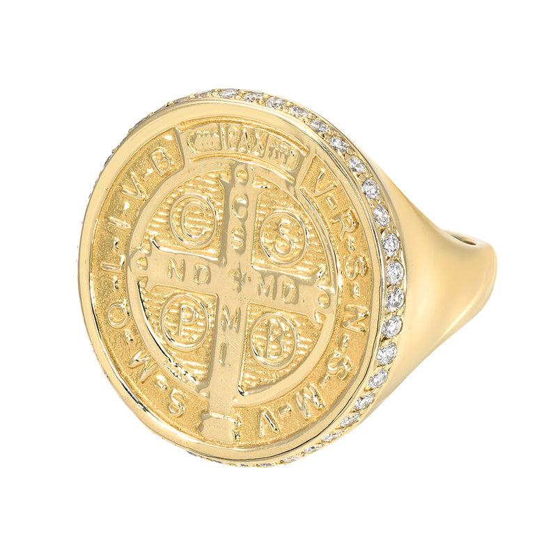 St. Benedict Signet Ring with White Diamonds