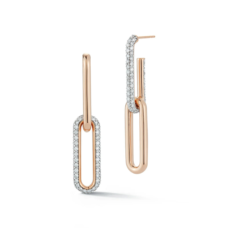 Saxon Rose Gold and Diamond Mix Matched 2 Drop Elongated Link Earrings