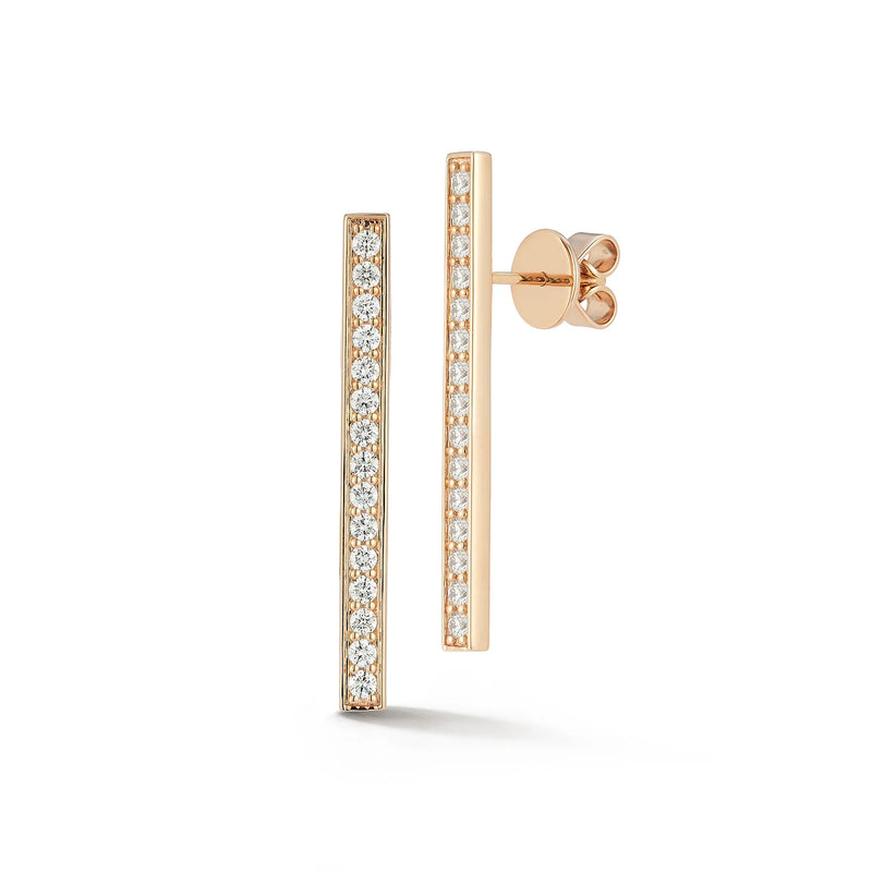 Classic Rose Gold and Diamond 1.25" Bar Earrings