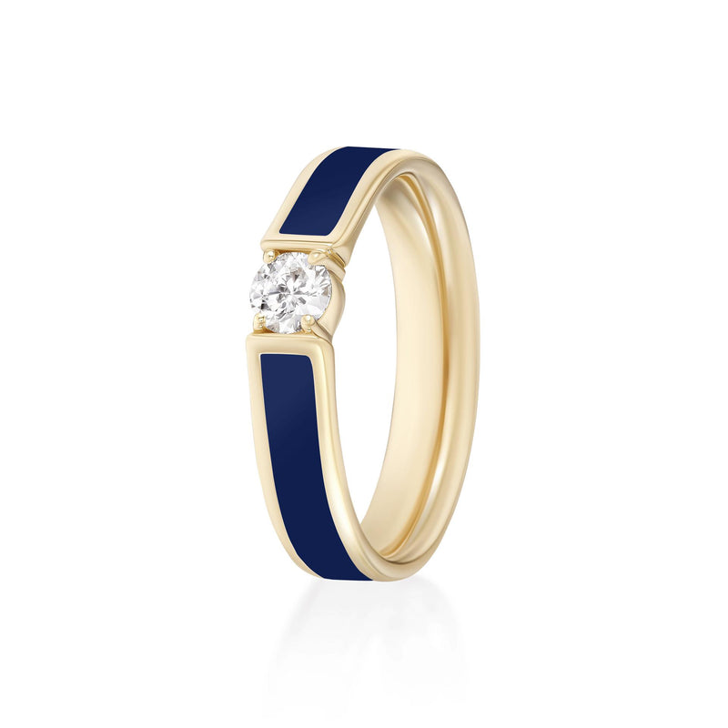 Honey Ring with Navy Blue Enamel and Diamond