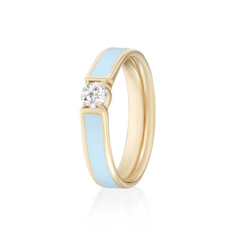 Honey Ring with Pastel Blue Enamel and Diamond