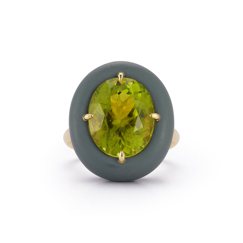 Canary Tourmaline and Ceramic Ring