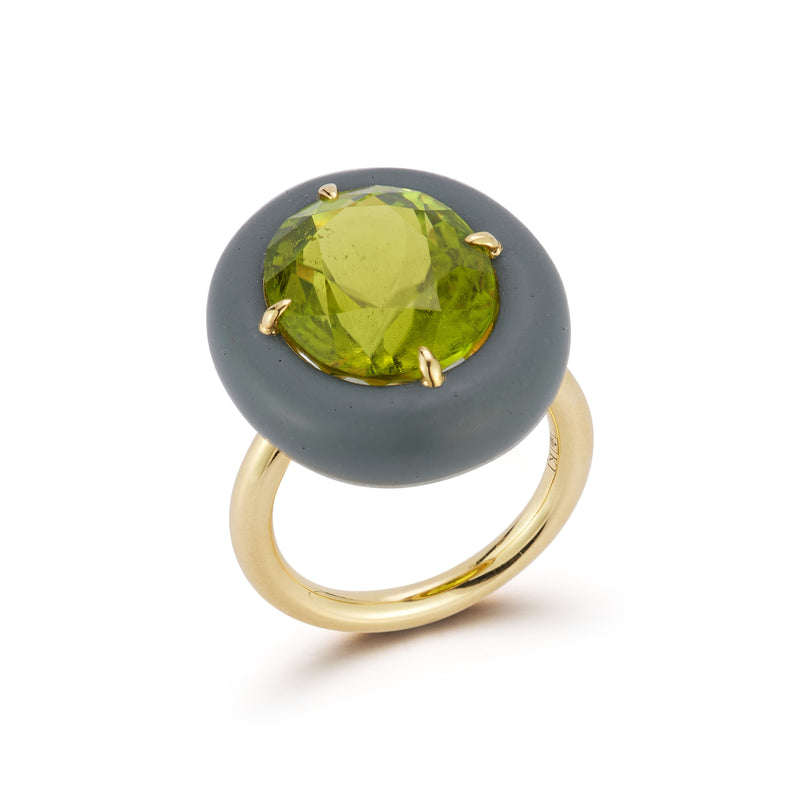 Canary Tourmaline and Ceramic Ring