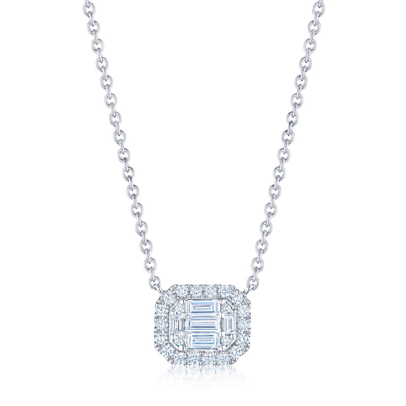 Sunburst Emerald Cut Pendant with Halo