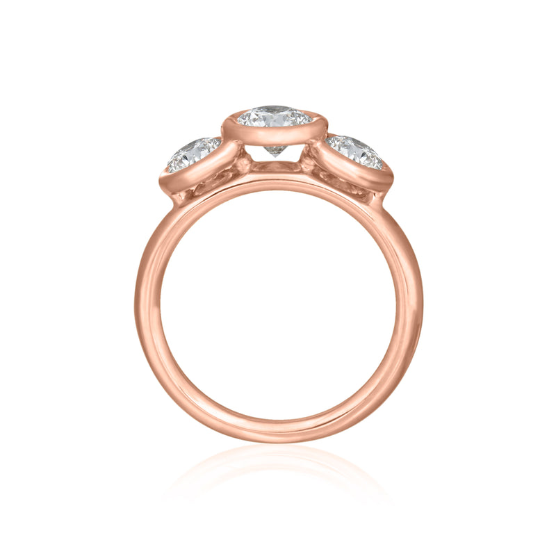 3 Diamond Bezel Set Rose Gold Moonlight Ring