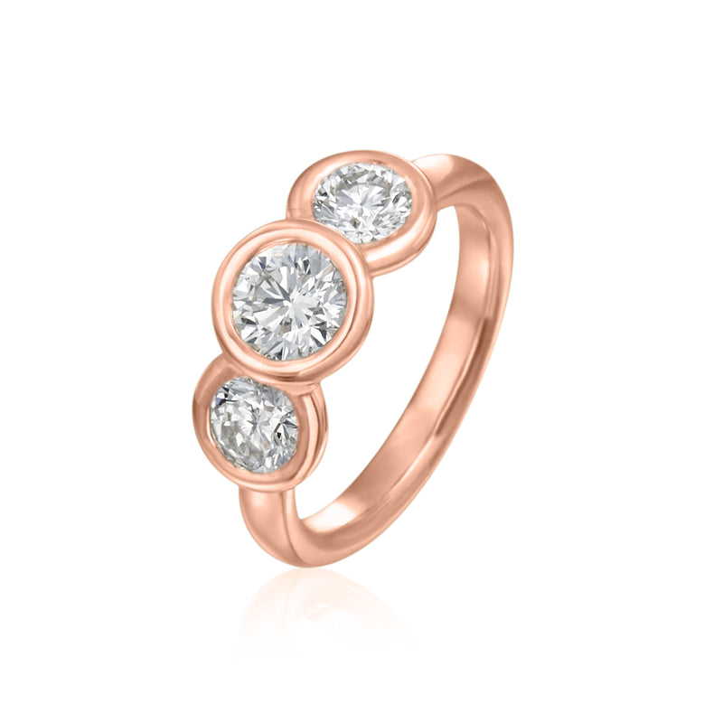 3 Diamond Bezel Set Rose Gold Moonlight Ring