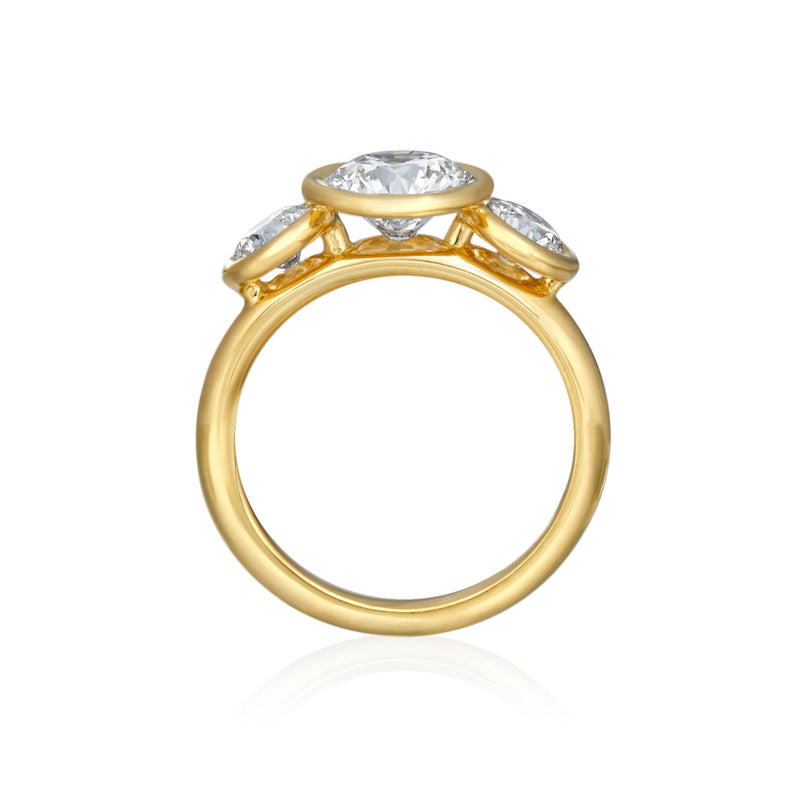 3 Diamond Bezel Set Yellow Gold Moonlight Ring