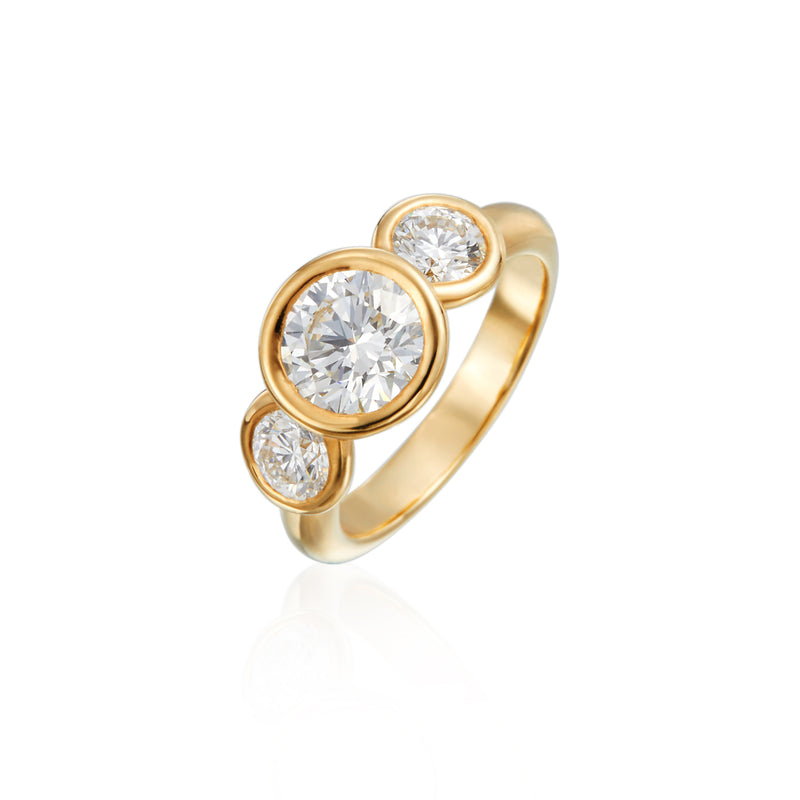 3 Diamond Bezel Set Yellow Gold Moonlight Ring