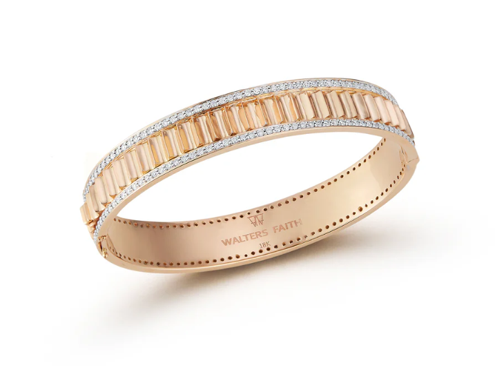 Clive 18K Rose Gold Diamond Edge Fluted Bangle