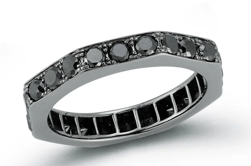 Black Gold Octagon Band Ring with Black Diamonds