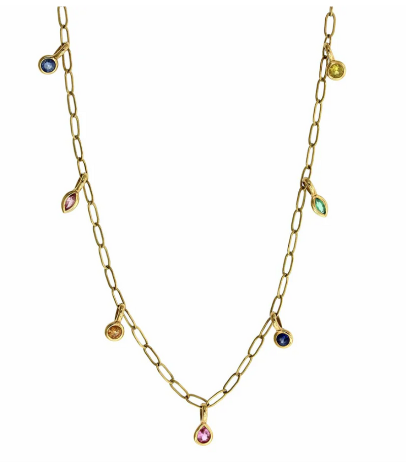 Multi-Colored Mixed Shape Bezel Set Necklace