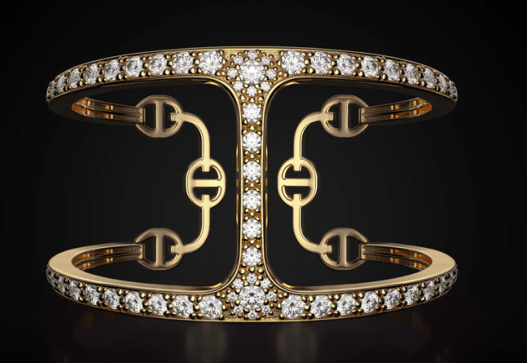 Large Phantom Cuff with Diamonds, Yellow Gold