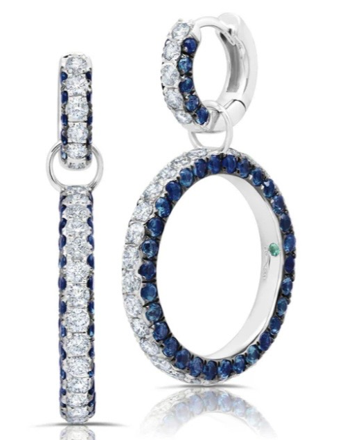 Blue Sapphire & Diamond 3 Sided Earrings