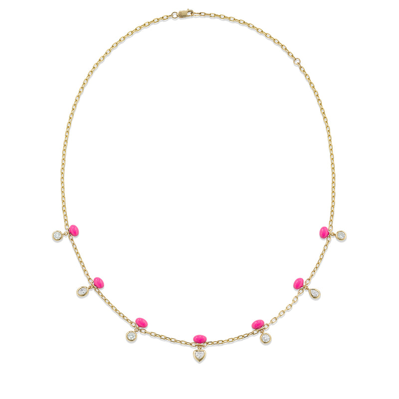 Sputnik Diamond + Pink Enamel Necklace