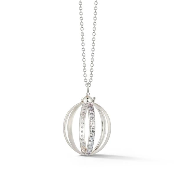 Medium White Gold Cage Pendant with Grey Spinels