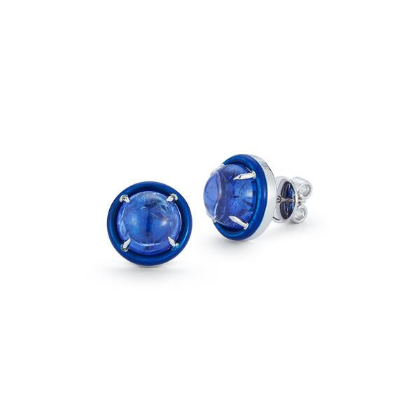 Large Tanzanite and Blue Enamel Earrings