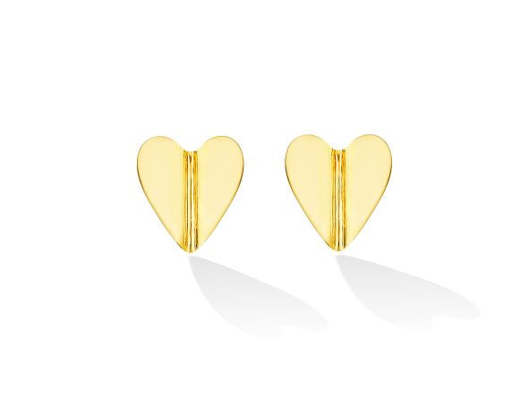 Yellow Gold Wings of Love Medium Folded Heart Studs