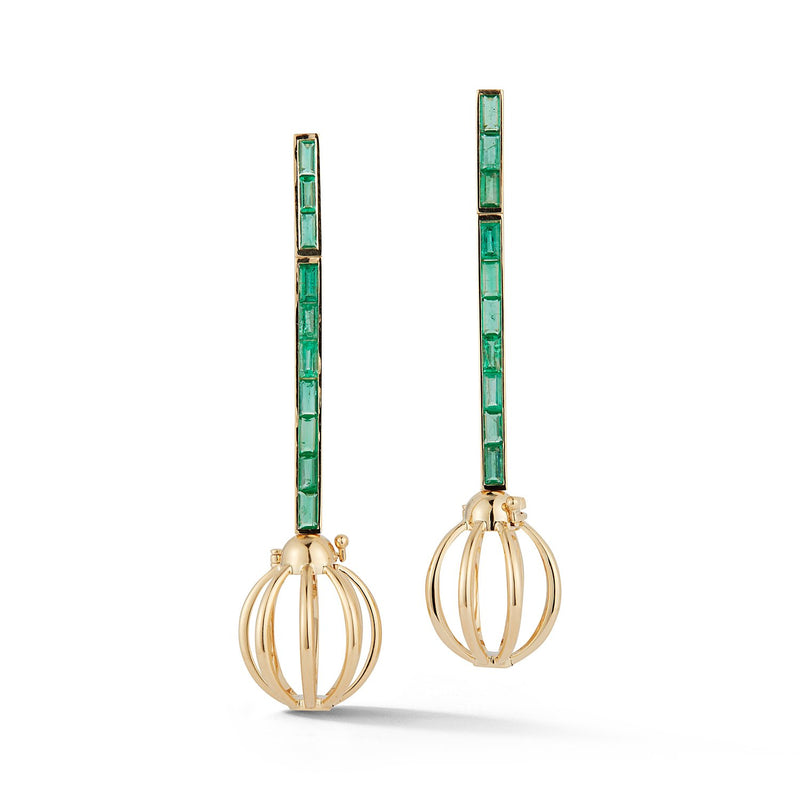 Emerald Cage Bar Earrings