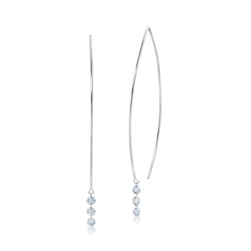 White Gold Three Floating Diamond Earrings